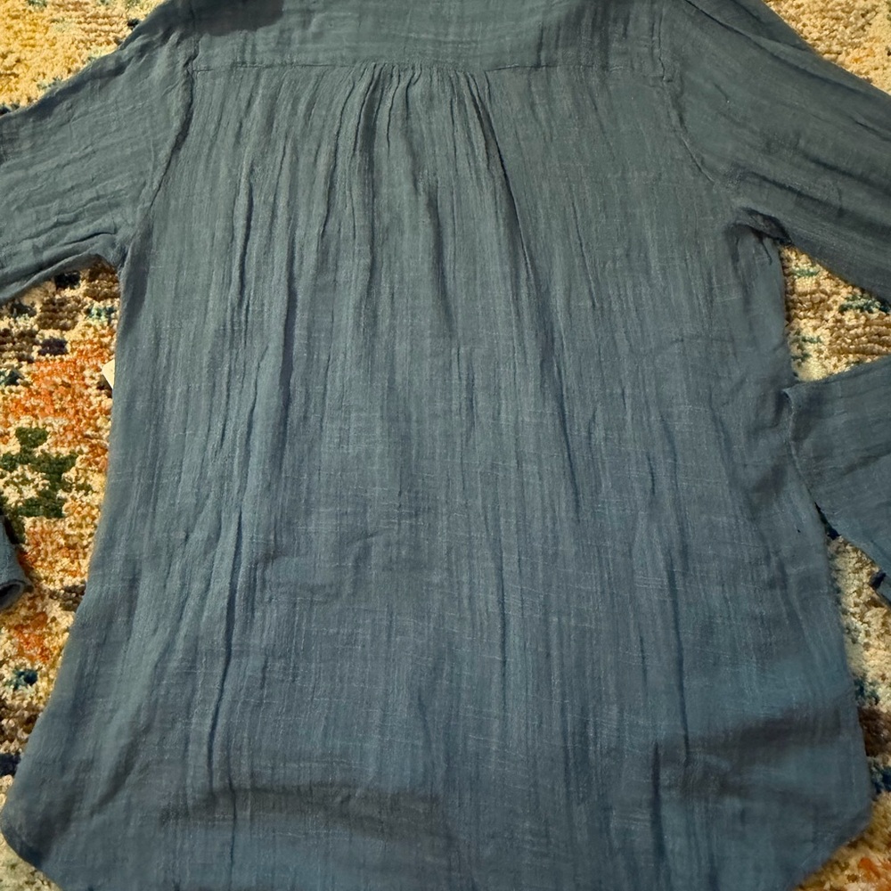 Free People Blue Button-Front Crochet Long-Sleeve Top - Picture 6 of 7